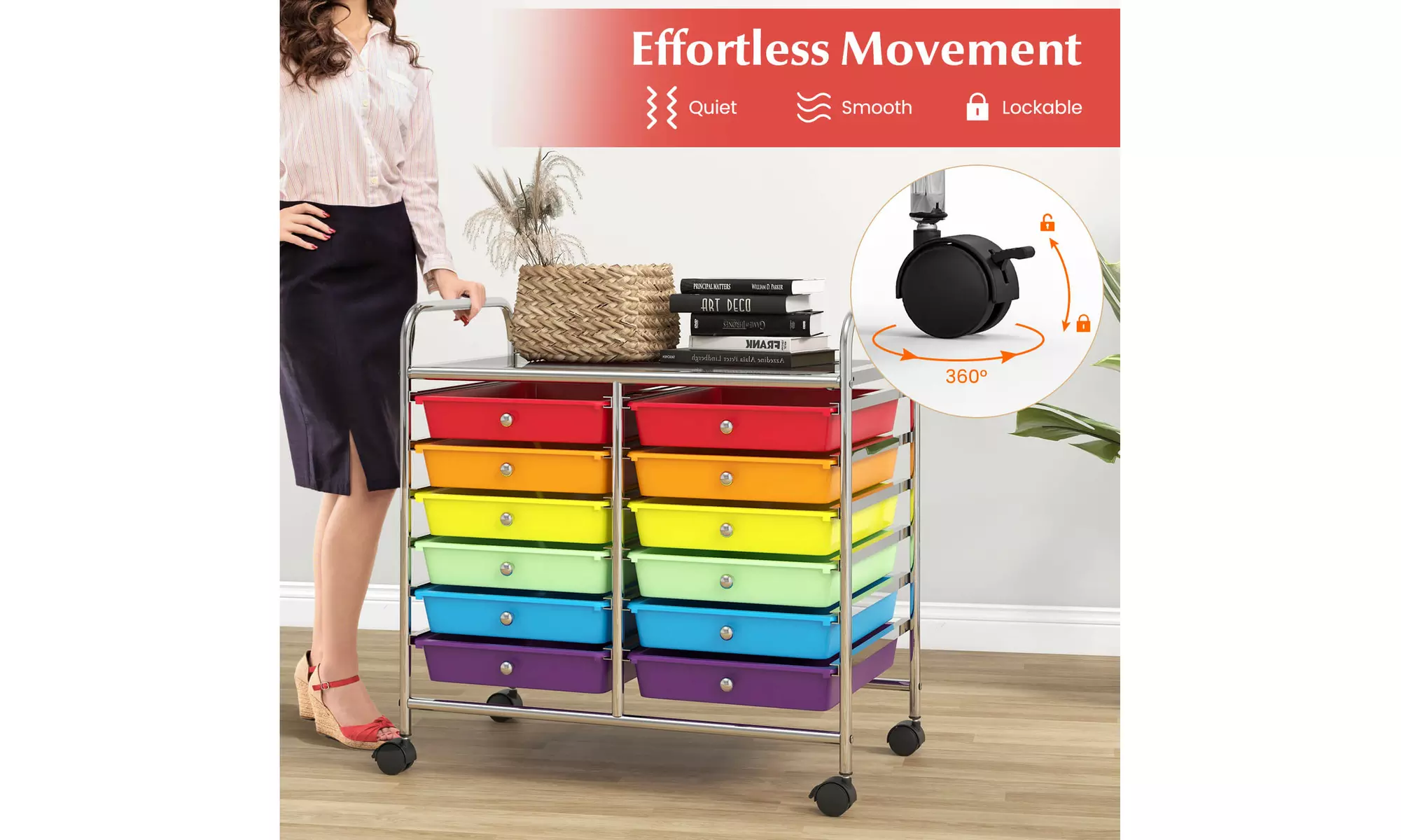 Costway 12 Drawers Rolling Cart Storage Scrapbook Paper Studio Organizer Bins