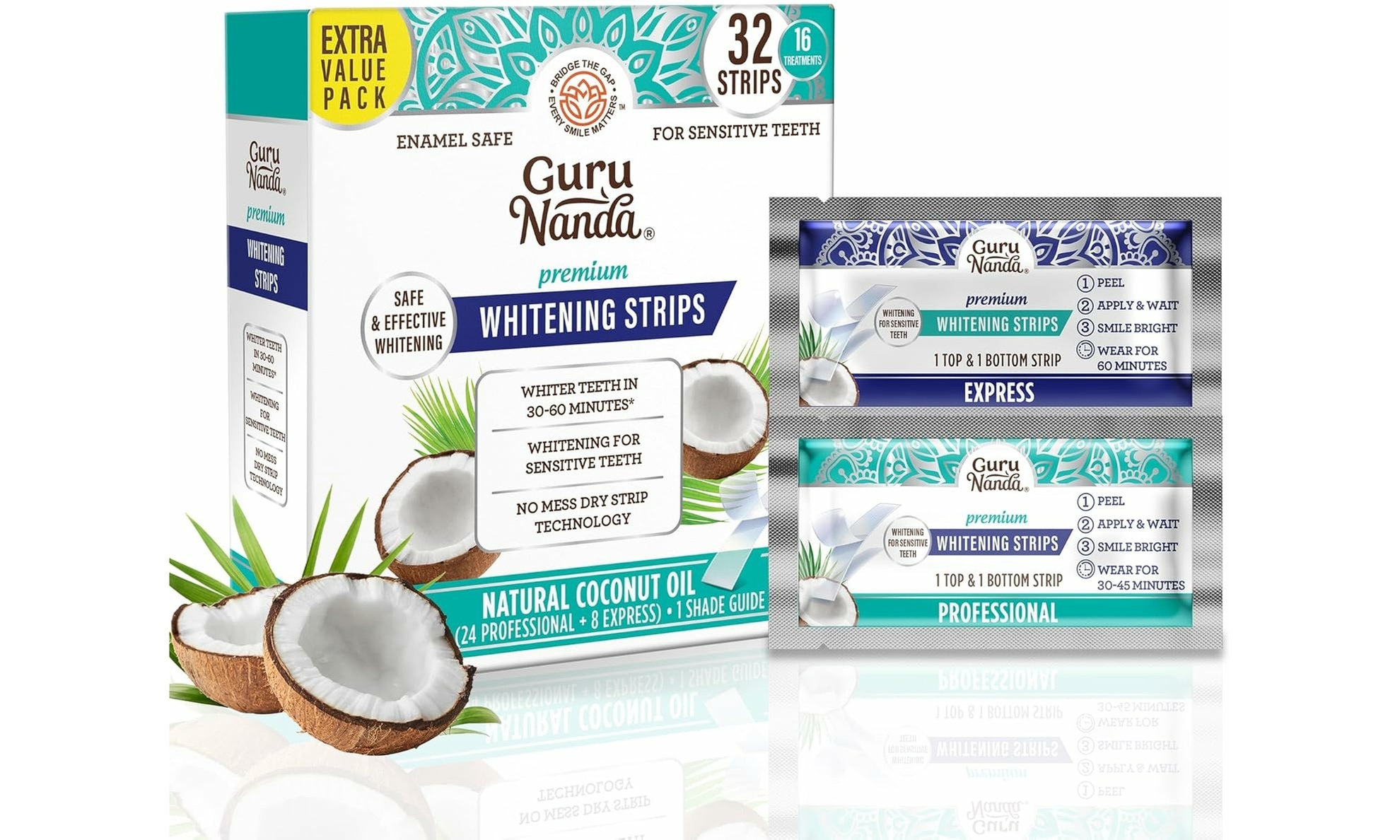 GuruNanda Teeth Whitening Strips - 16-Day  Enamel-Safe Treatments
