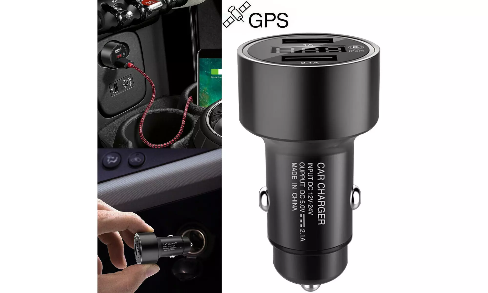 Car GPS Tracker Locator Real Time Tracking Device Dual USB Car Charger Voltmeter - Primary Image