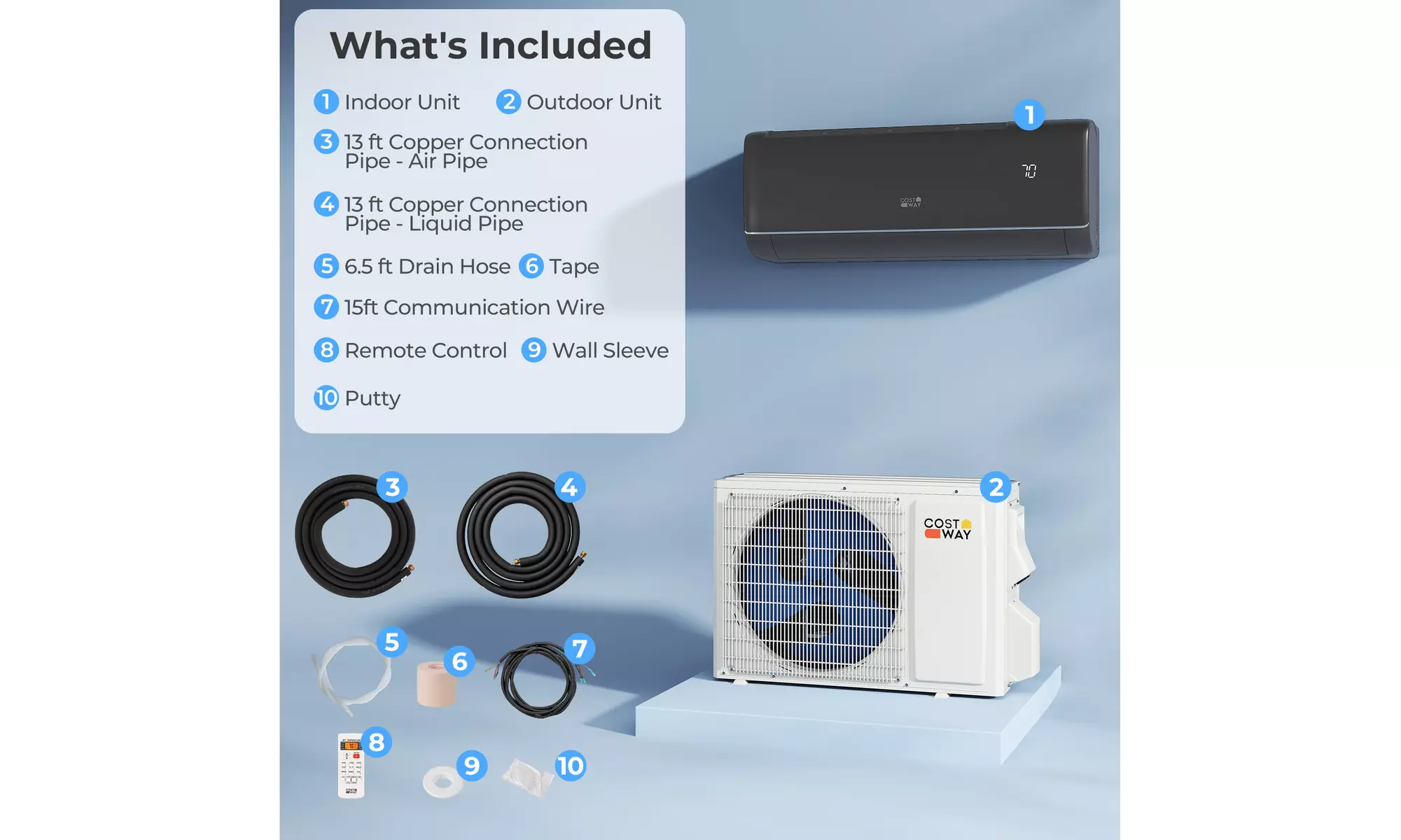 Costway Wifi Enabled Mini Split AC 20.5/22 SEER2 115V Inverter Air Conditioner