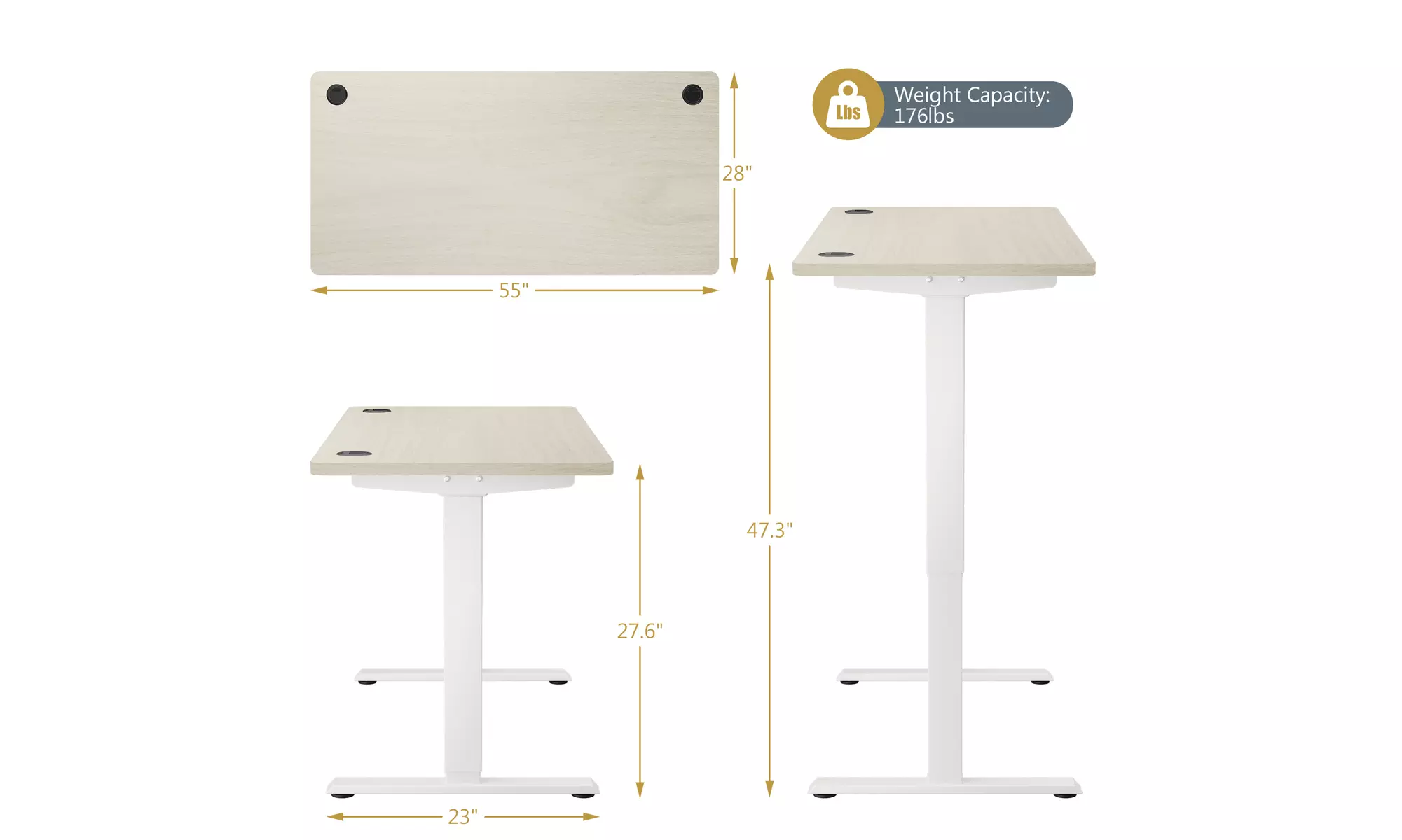 Costway 55'' x 28'' Electric Adjustable Standing up Desk Dual w/ Controller