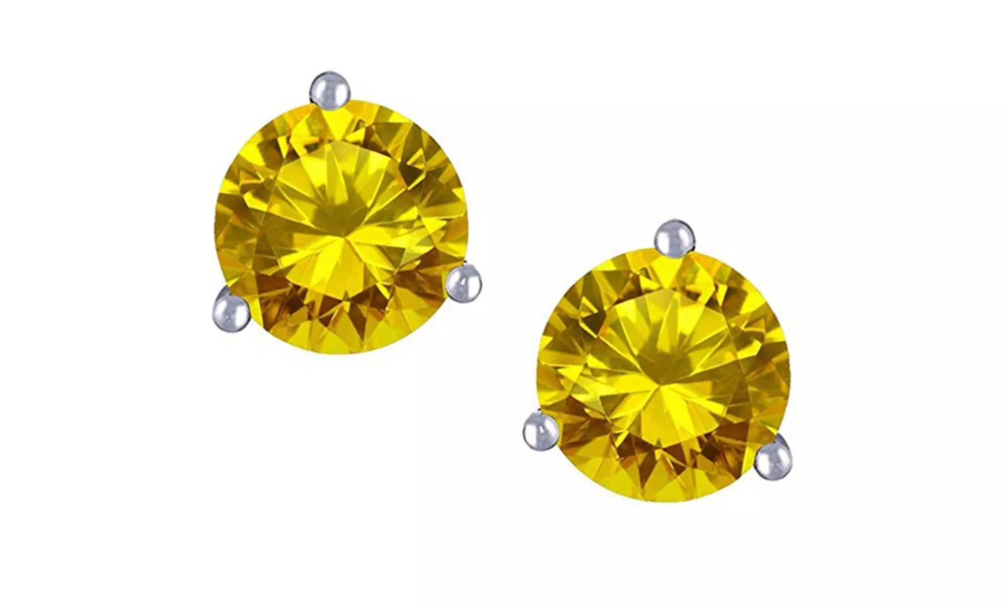 14k White Gold Plated 7mm Round 3 prong Martini push back Stud Earrings