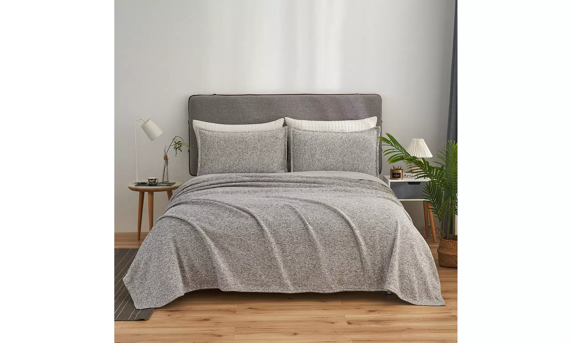 2-3 Piece Knit Weave Bed Blanket Set,Lightweight Fuzzy Jersey Blanket With Shams