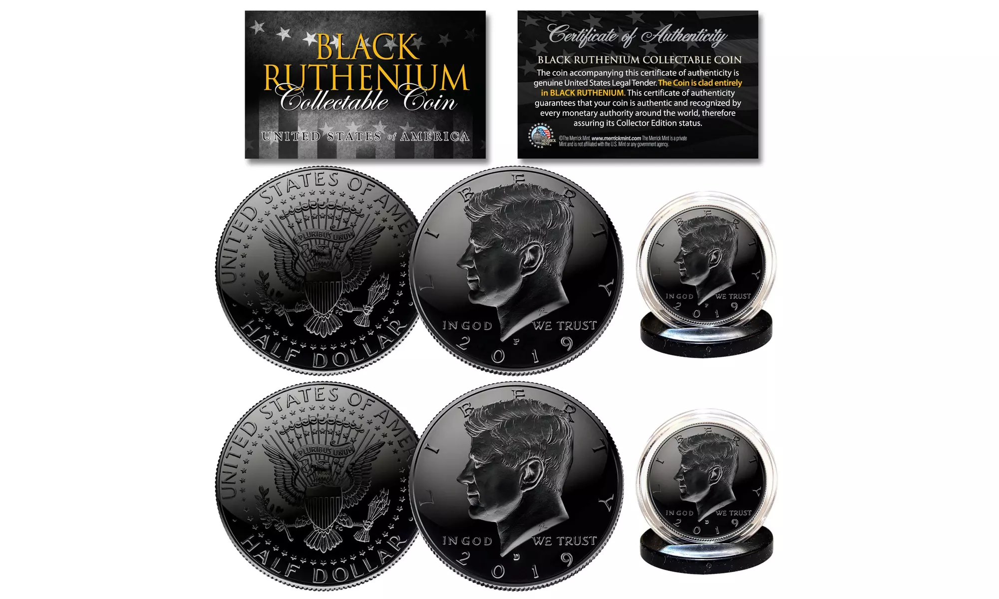 BLACK RUTHENIUM 2019 JFK Kennedy Half Dollar 2-Coin Set - Both P & D Mint - Primary Image