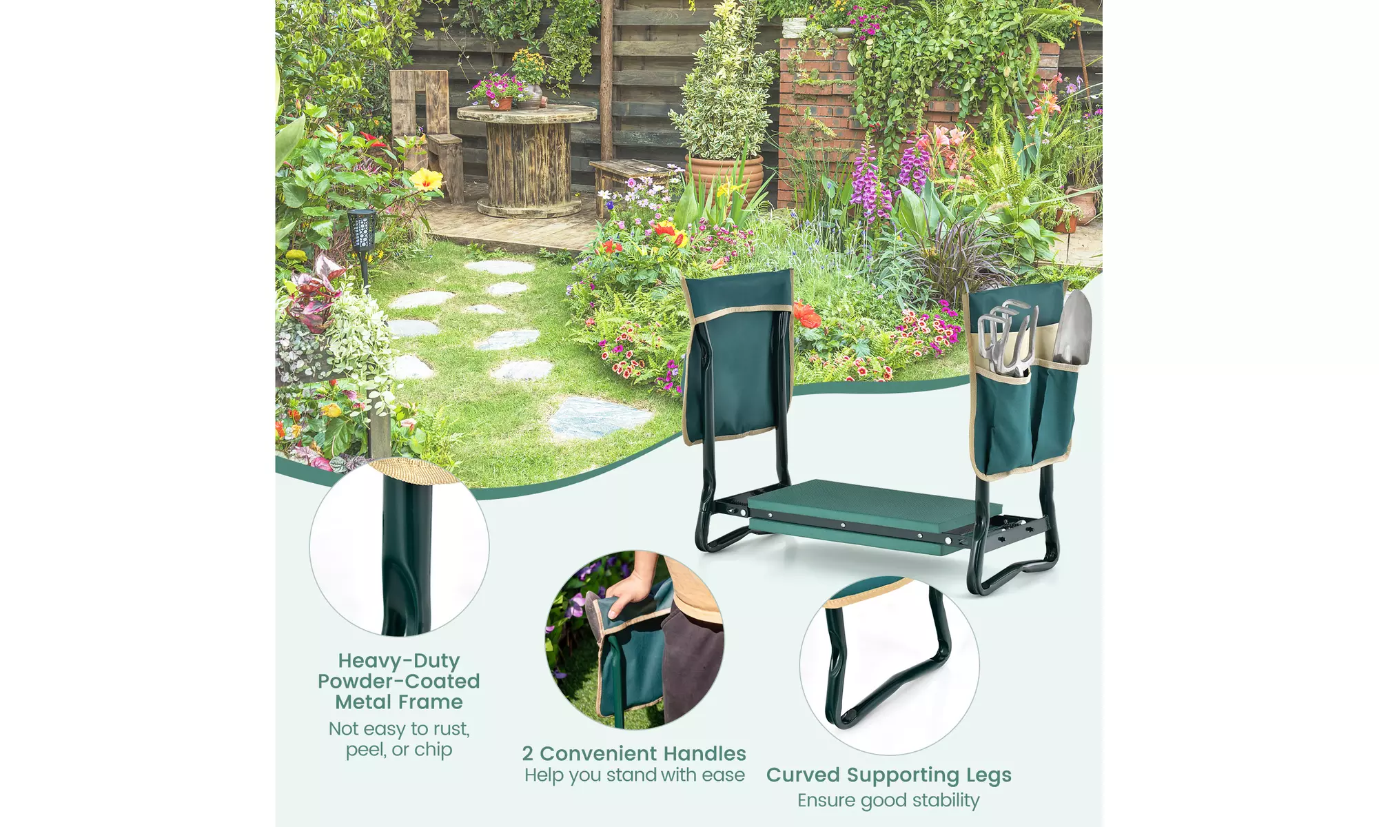 Costway Folding Garden Kneeler and Seat Bench w/2 Bonus Tool