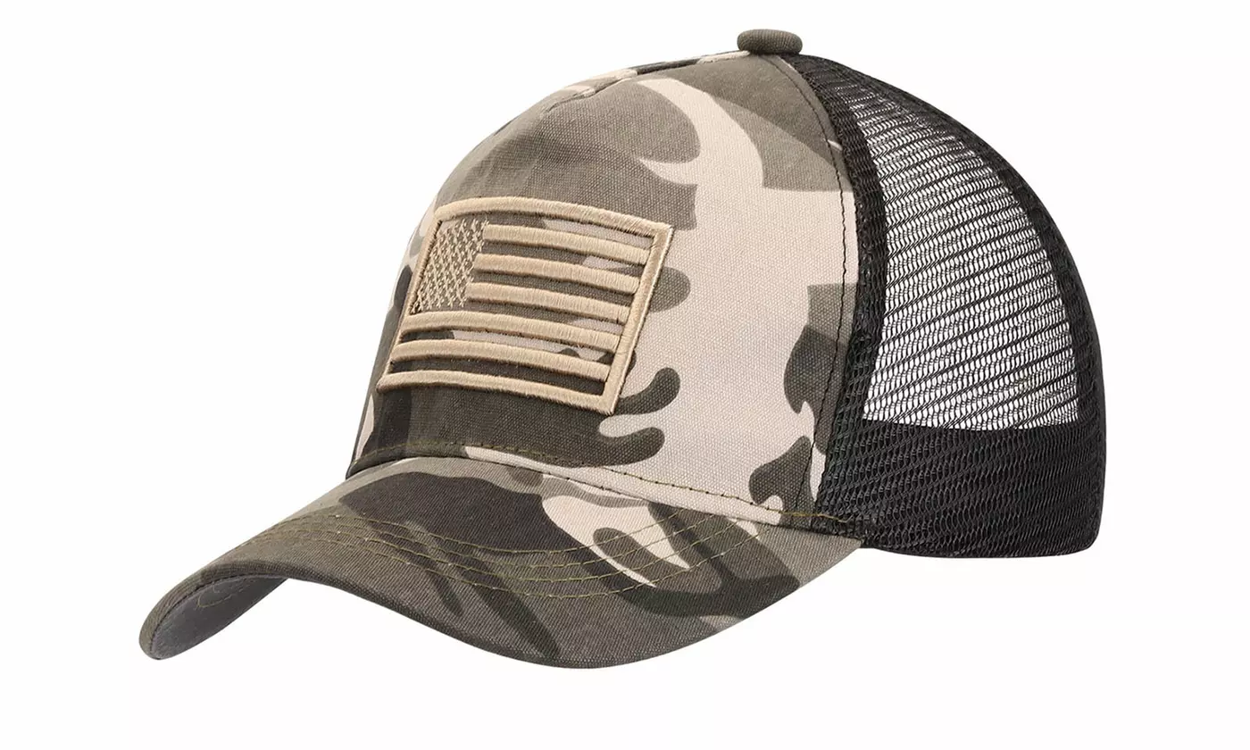 3D Embossed Logo American Flag Baseball Cap Trucker Hat