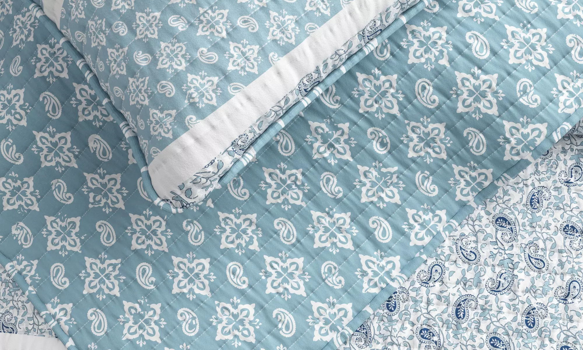 FreshFolds Stripe and Paisley Microfiber Reversible Quilt Set with Shams