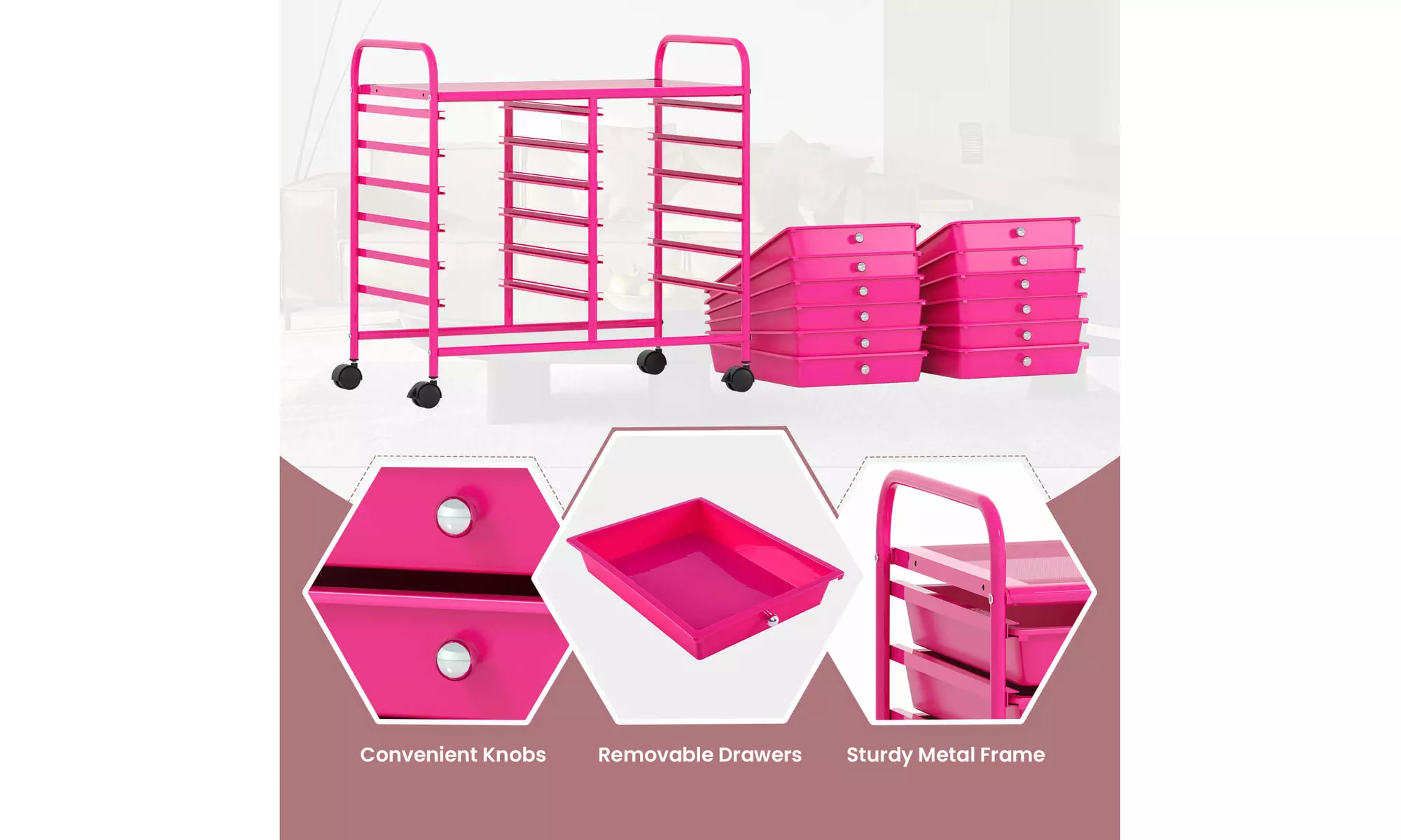 Costway 12 Drawers Rolling Cart Storage Scrapbook Paper Studio Organizer Bins
