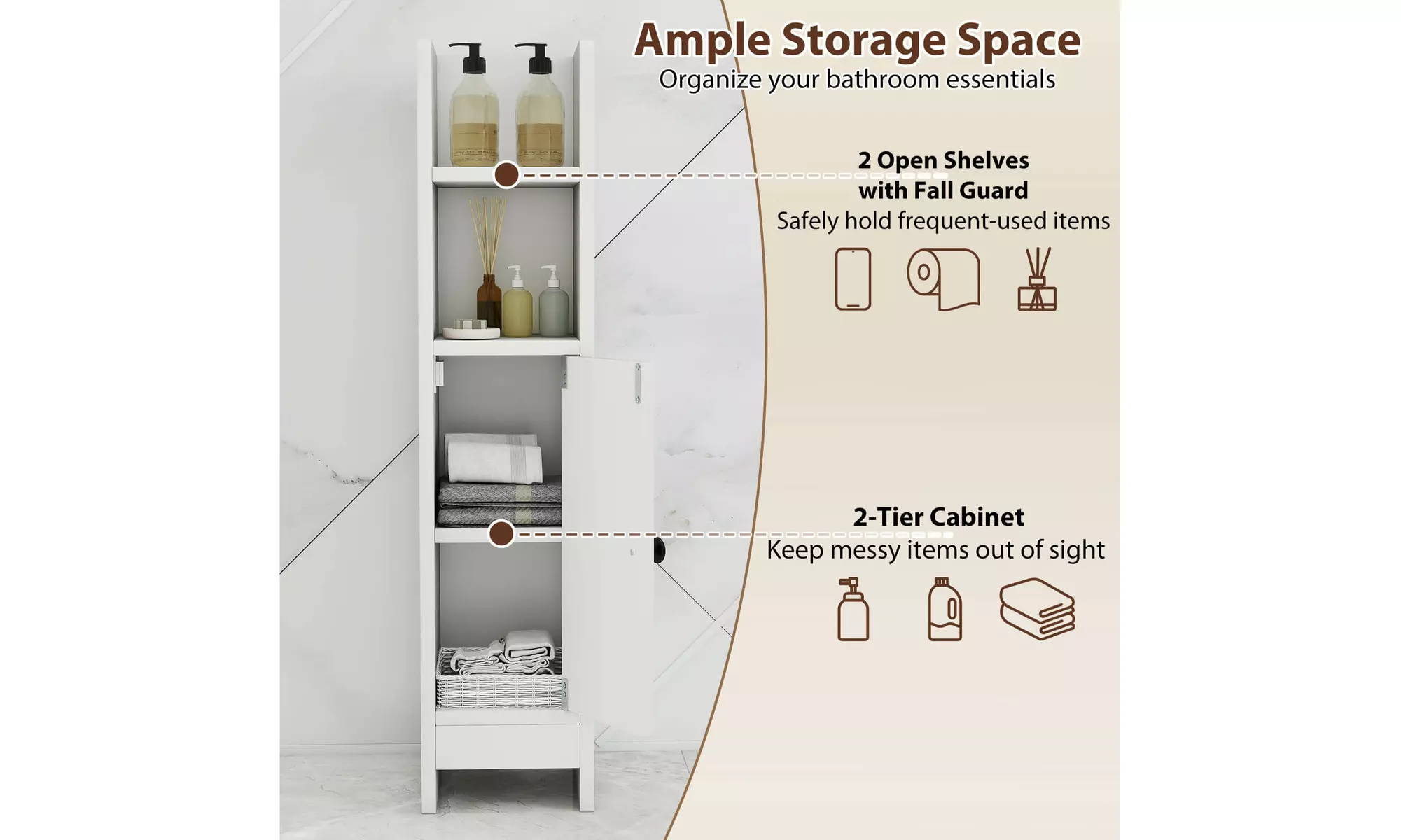 Costway Bathroom Storage Cabinet with Adjustable Shelf 1 Door & 2 Open Shelves