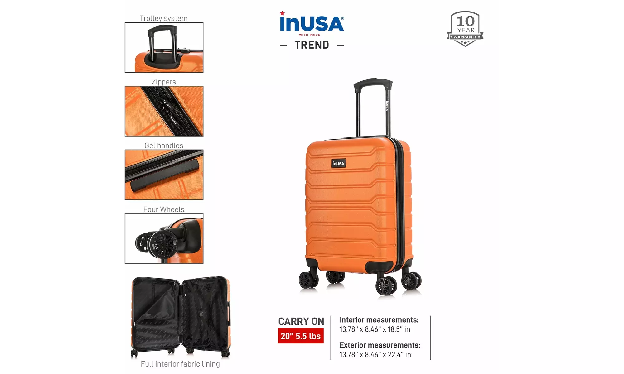 InUSA Trend lightweight hardside spinner luggage 20'', 24", 28" 