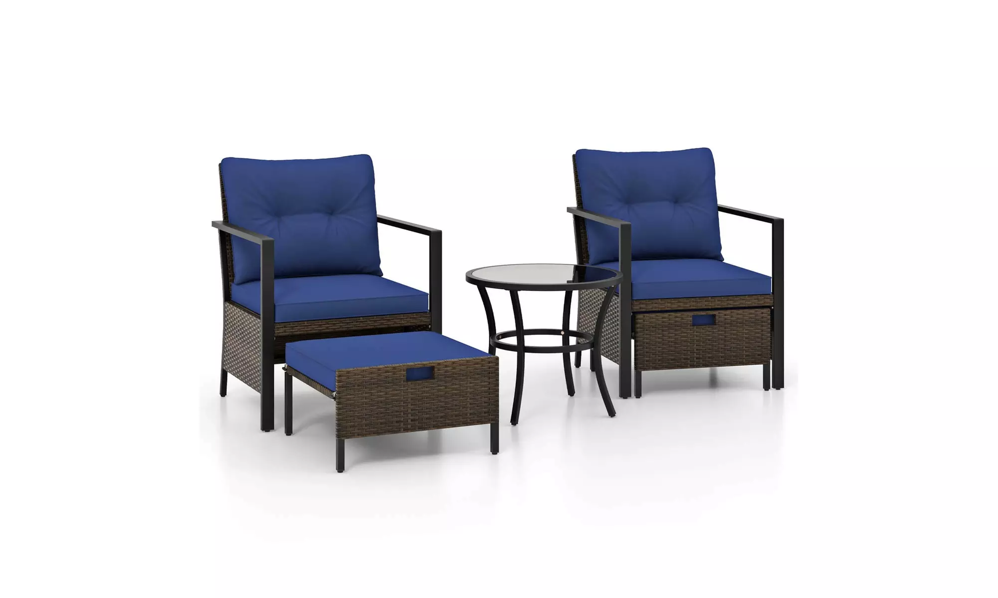Costway 5 PCS Outdoor Furniture Set Rattan Chairs & Ottomans with Coffee Table