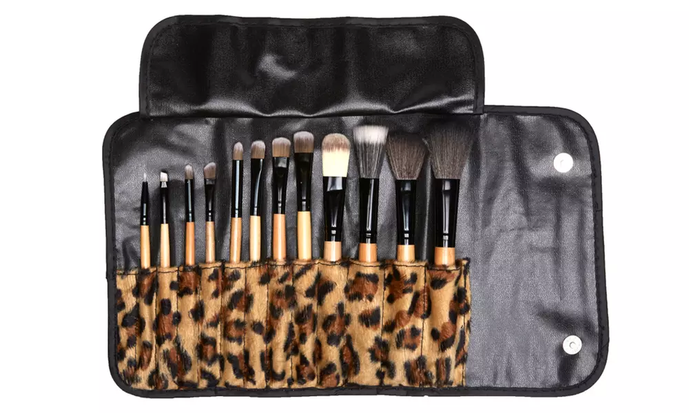 Professional Cosmetic Brush Kit with Leopard Print Case (12- Piece) - Primary Image