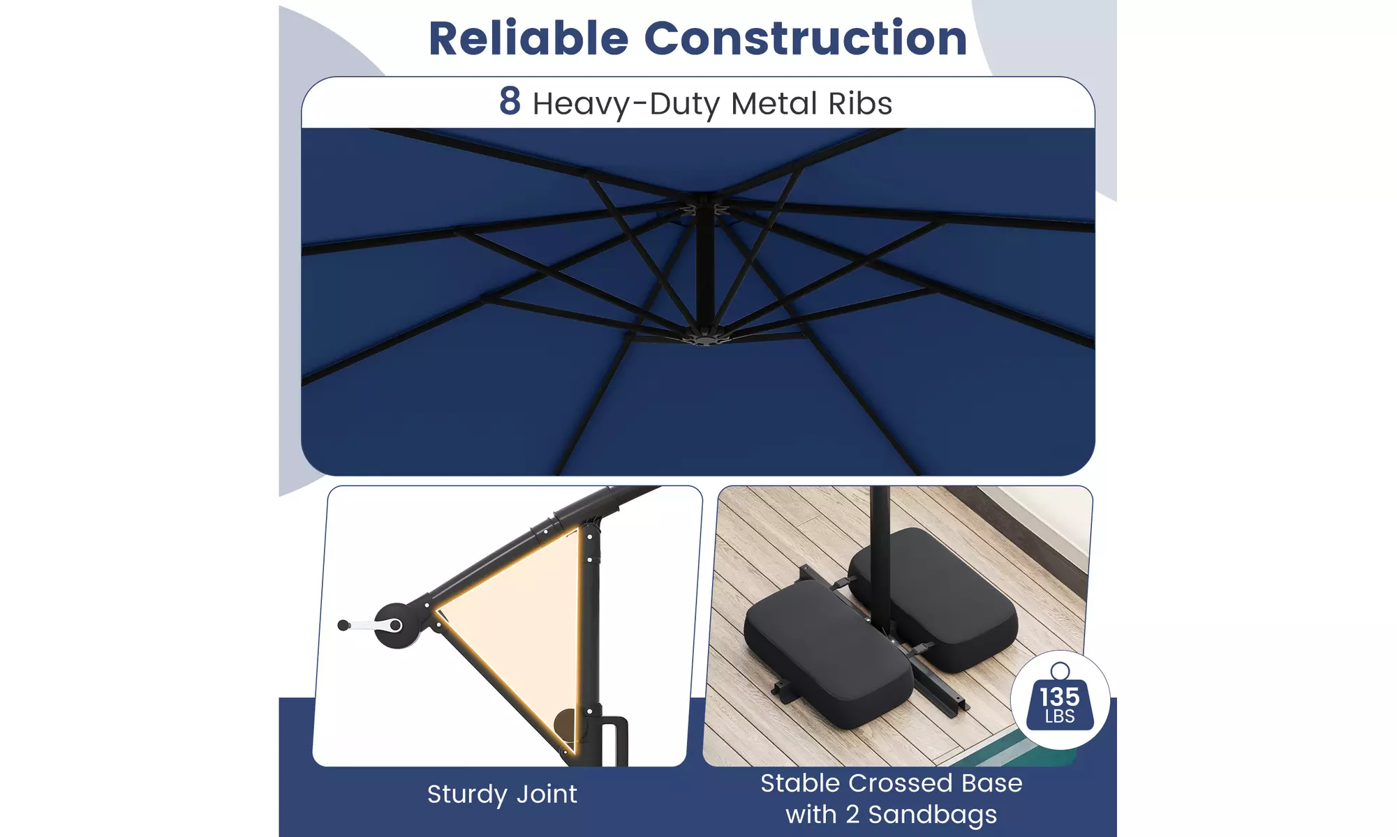 Costway 10 FT Solar Offset Hanging Umbrella with Base