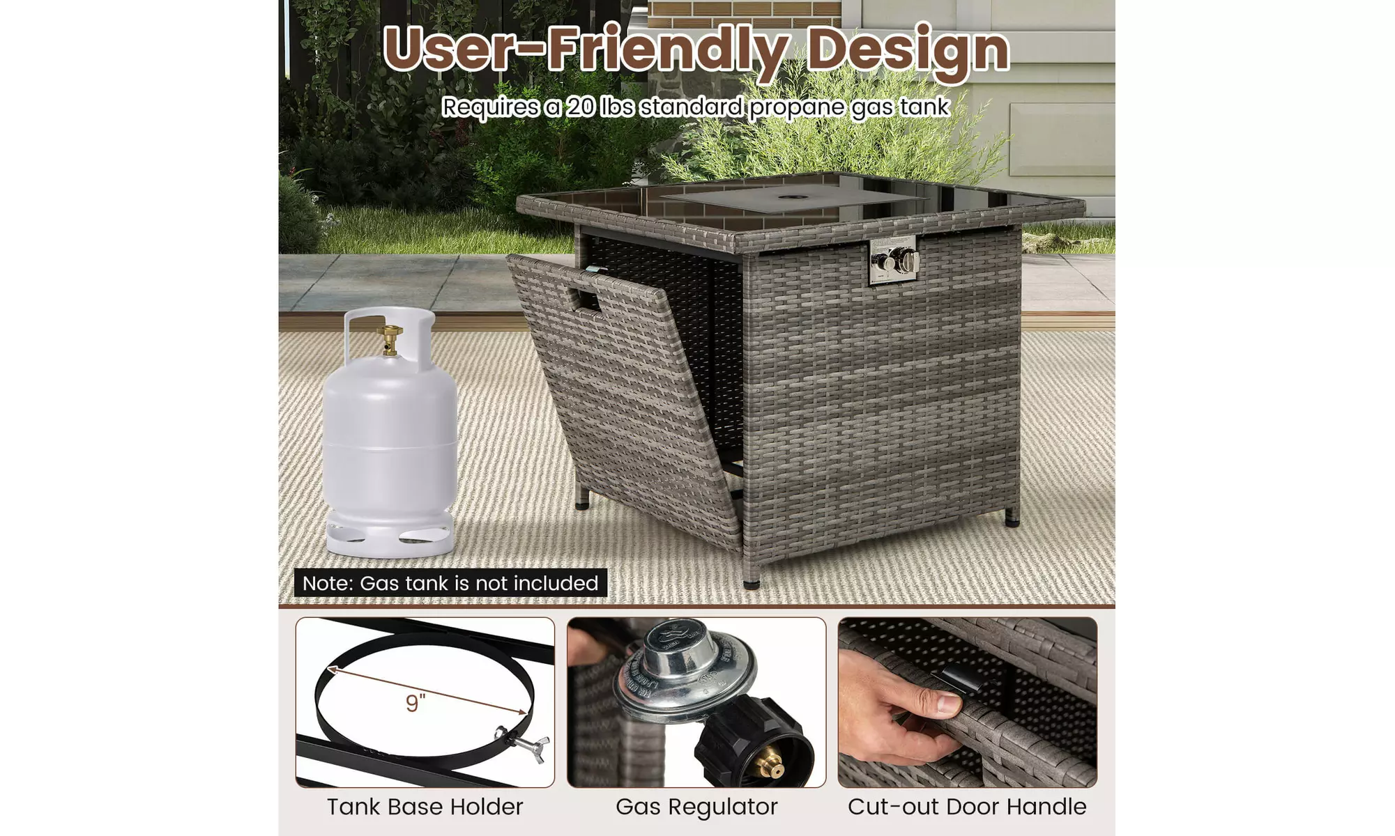 Costway Propane Fire Pit Table with Metal Slatted Tabletop & Steel Burner