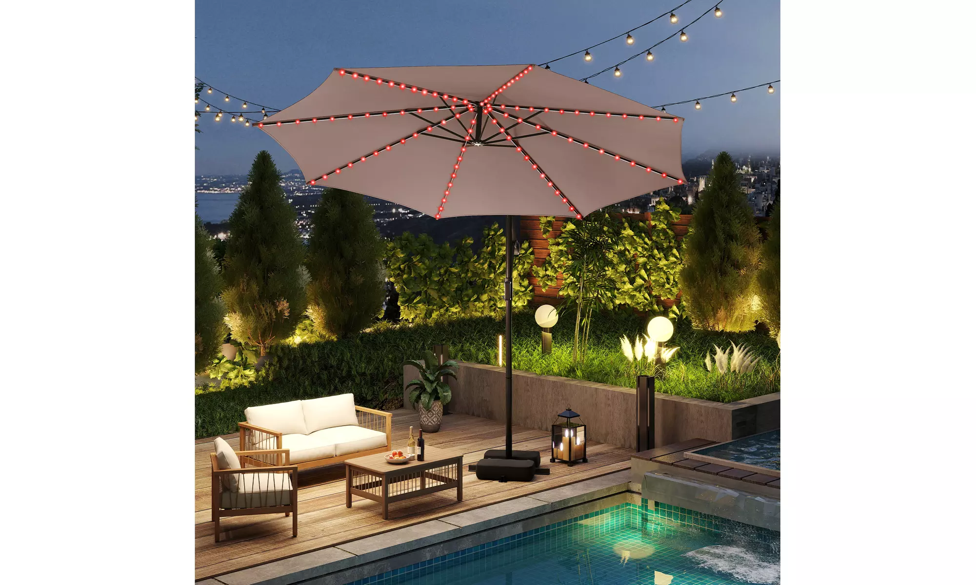Costway 10 FT Solar Offset Hanging Umbrella with Base