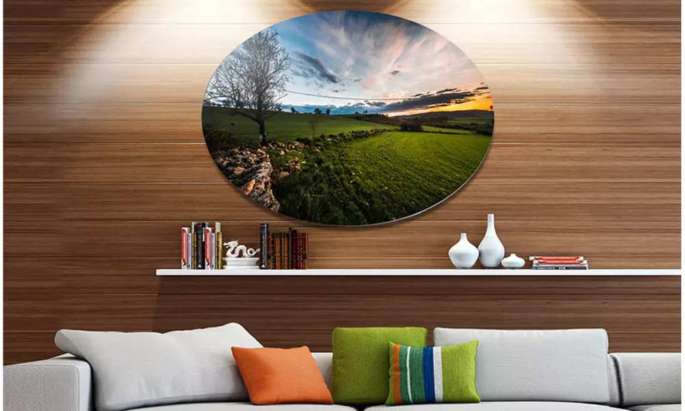 Beautiful Green Meadow in Sardinia' Disc Landscape Metal Circle Wall Art - Primary Image