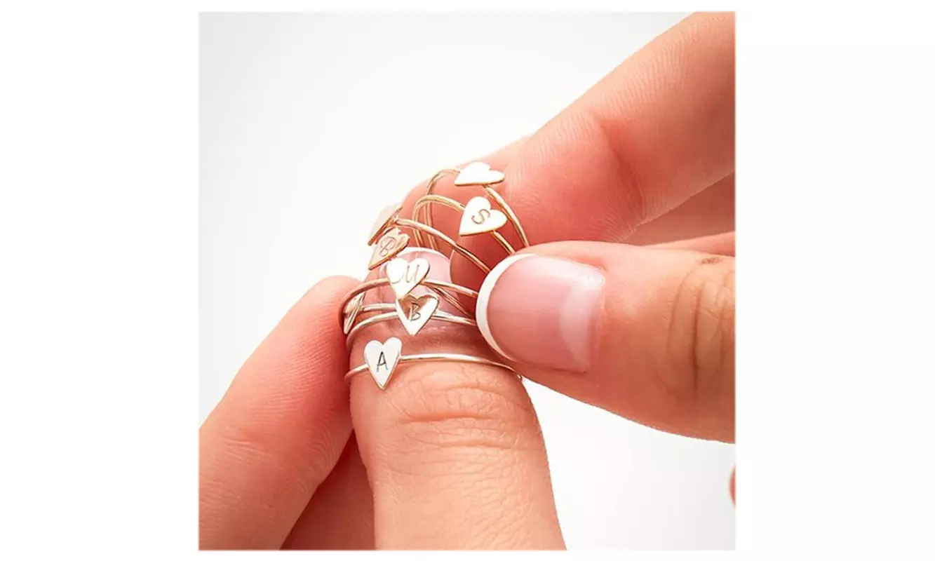 Minimalist Engraved 26 Initial Letter Heart Rings For Women - Second Medium