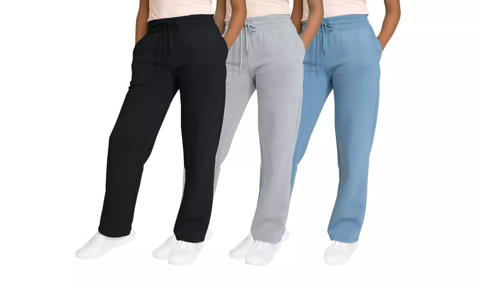 3-Pack Women's Heavyweight Wide-Leg Fleece Sweatpants - Loose Fit with Pockets