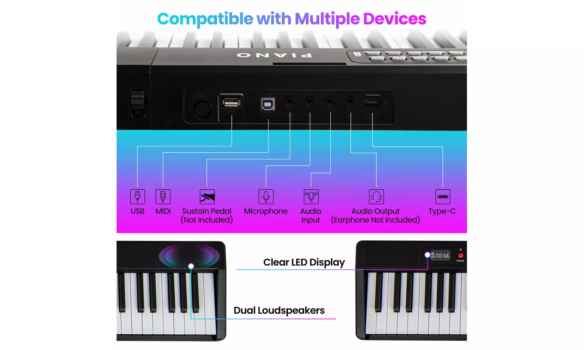 Costway 88 Key Folding Piano Keyboard with Wireless MIDI Dual Speakers
