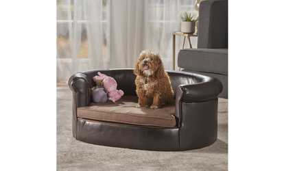 Cassie Oval Dark Coffee and Brown Leather Dog Sofa