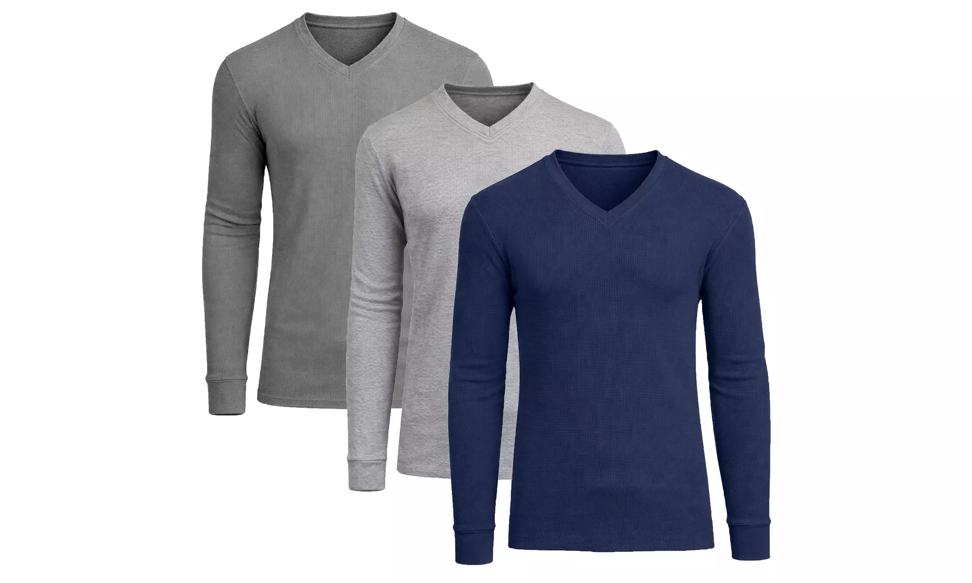 3-Pack Men's Long Sleeve Waffle-Knit V-Neck Thermal Shirts