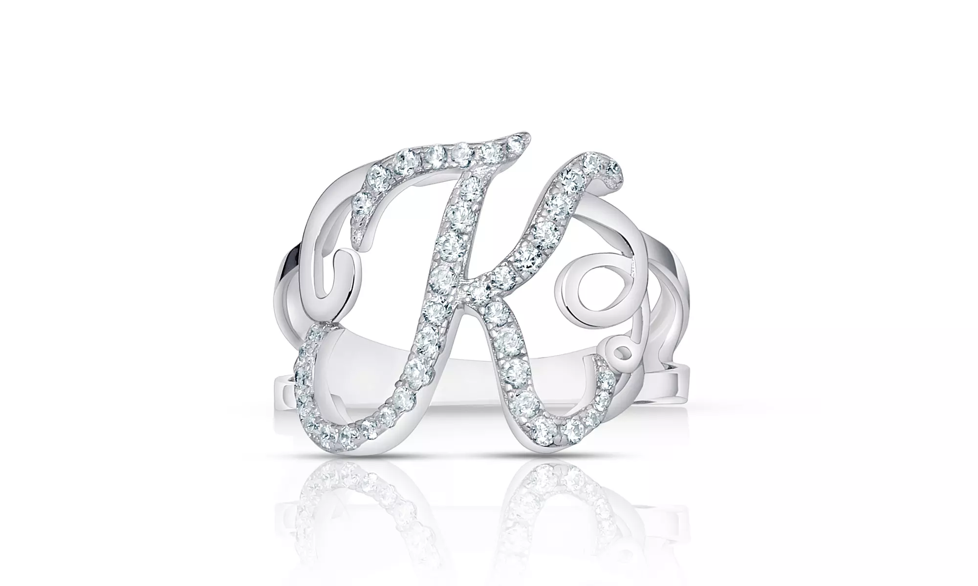 Crystal Monogram Ring in Sterling Silver