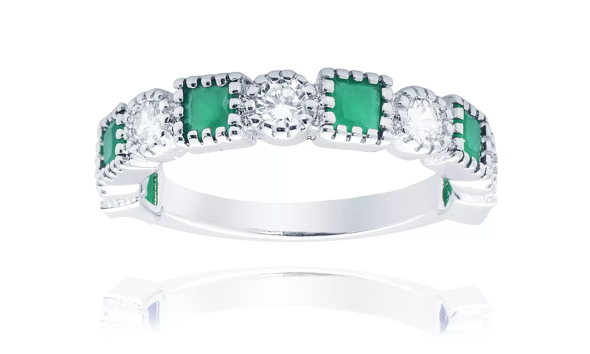Princess Bezel Stacking Eternity Rings Made With Cubic Zirconia Stones - Second Medium
