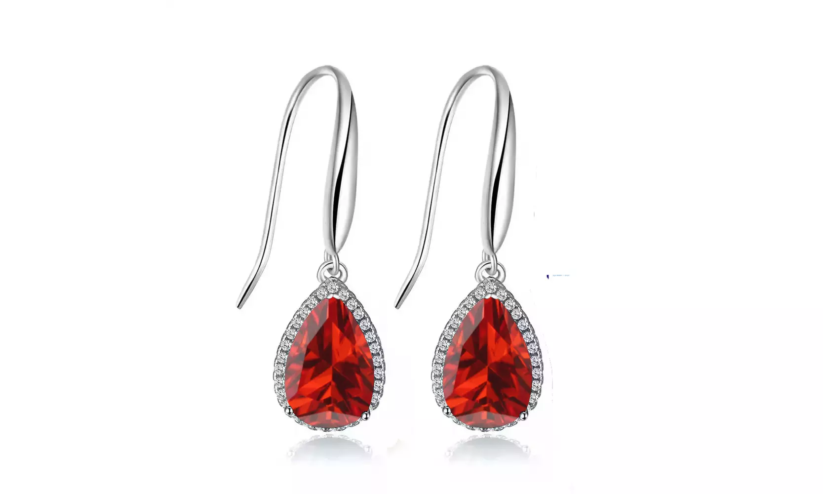 Paris Jewelry 14k White Gold Plated Created Ruby Teardrop Earrings - Primary Image