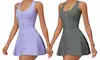 Women Tennis Athletic Zip Tank Dress with Shorts and Padded Bra