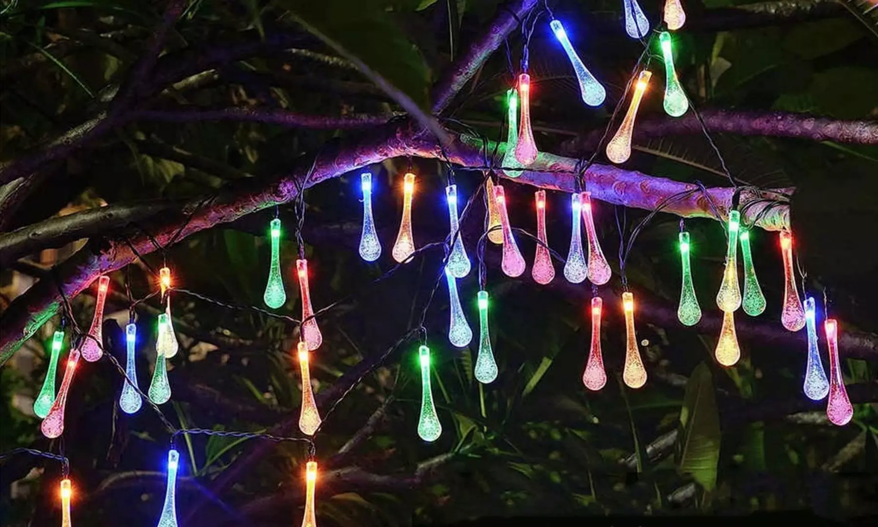 2 Pack Solar Lights 60 LED Solar String Lights Water Drop Solar Fairy Lights - Primary Image