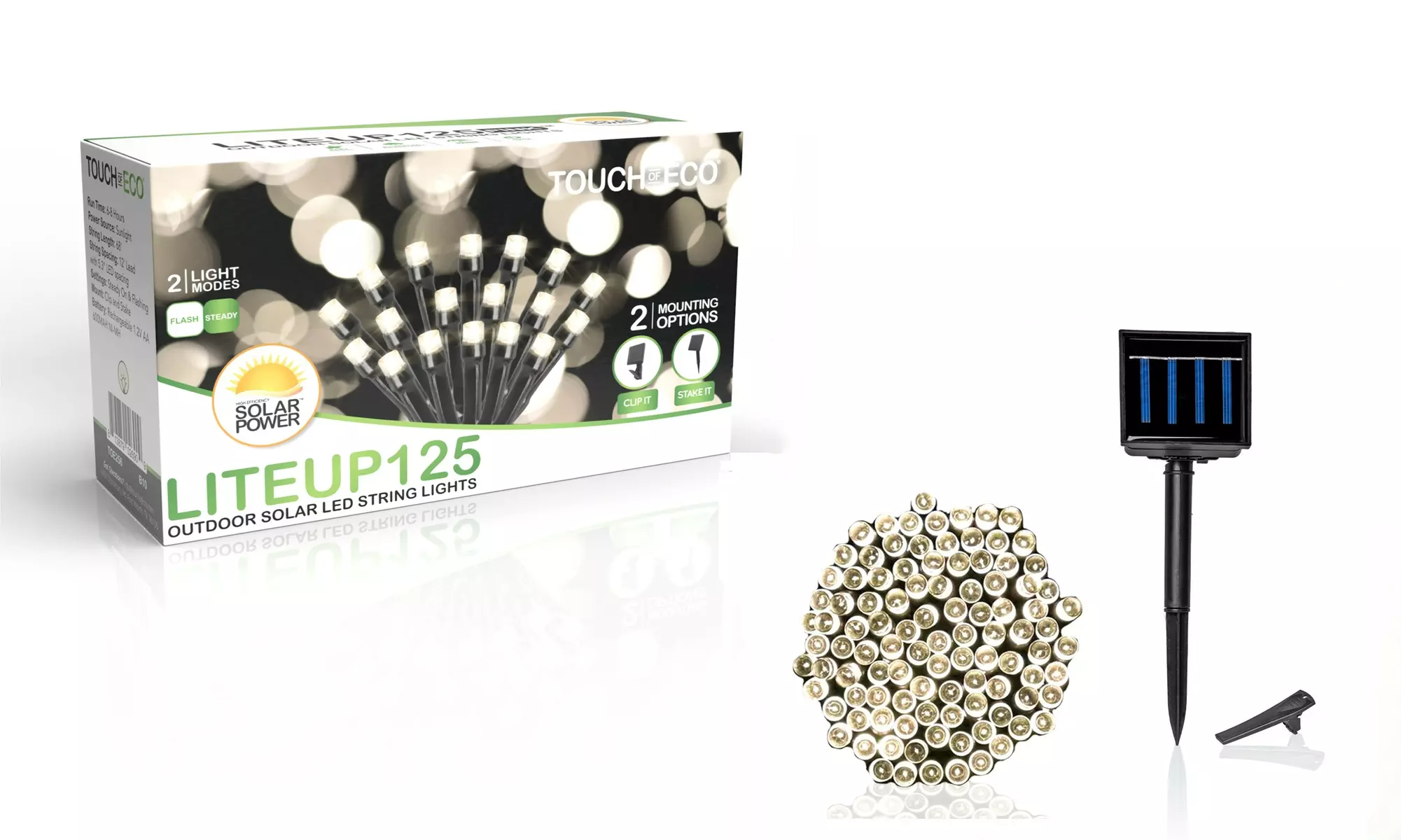 125 LED Solar Powered String Lights - Warm White/Multicolor Packs