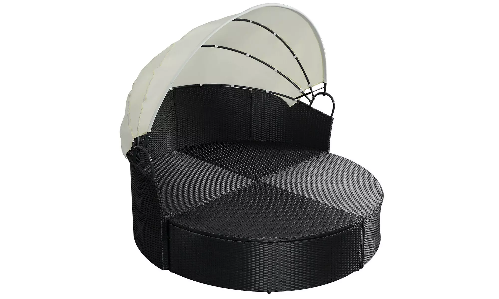 Costway Outdoor Round Sofa Daybed-Black,Retractable Canopy,Patio Furniture