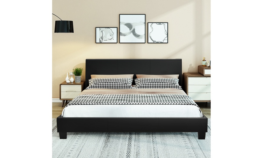 Costway Queen Upholstered Platform Bed Frame With Headboard Wood Slat ...