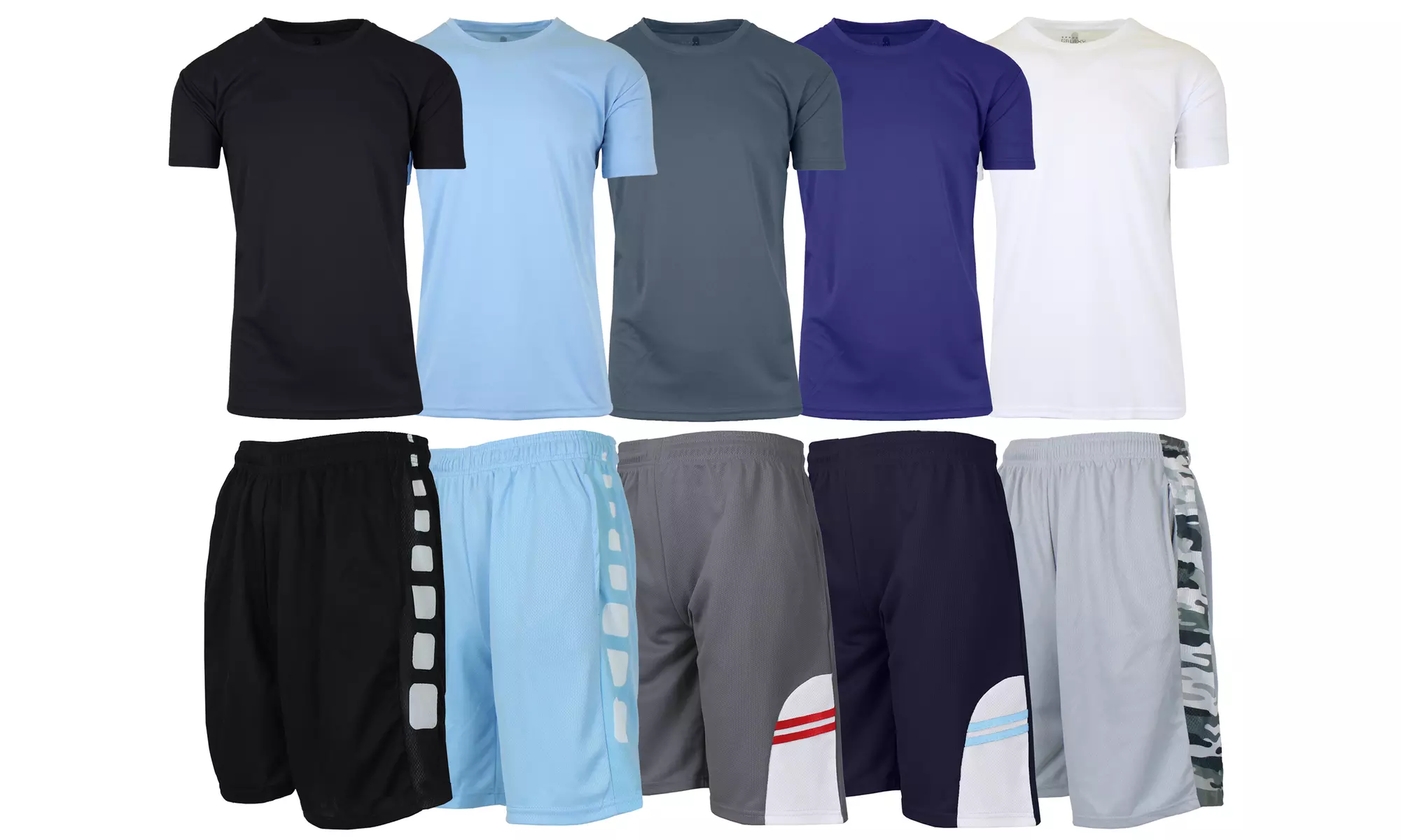 Men's 4-Piece Moisture Wicking Top & Bottom Short Sleeve Tee & Mesh Shorts - Primary Image
