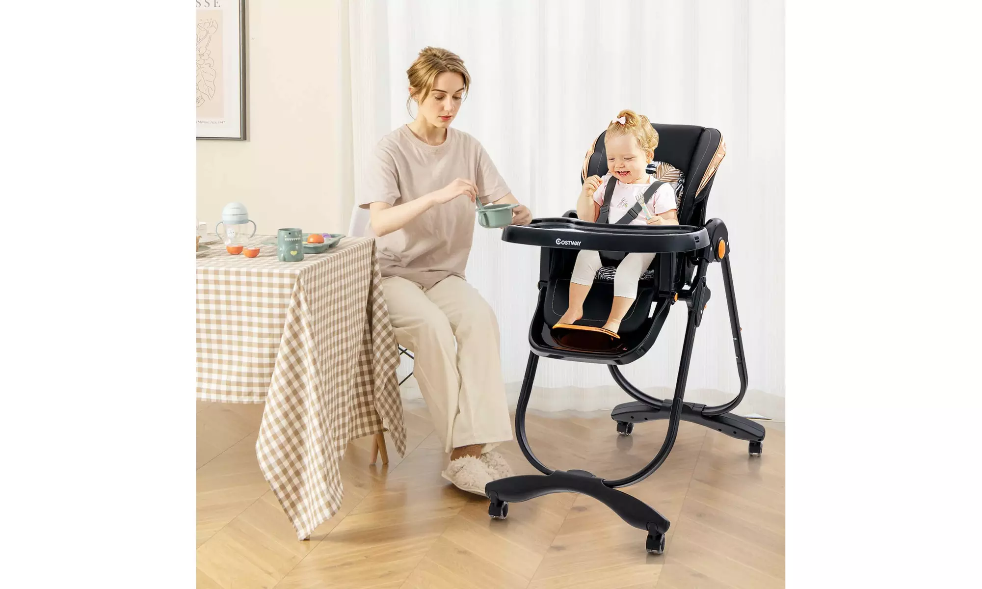Costway Baby High Chair with Wheels Folding Design and Recline
