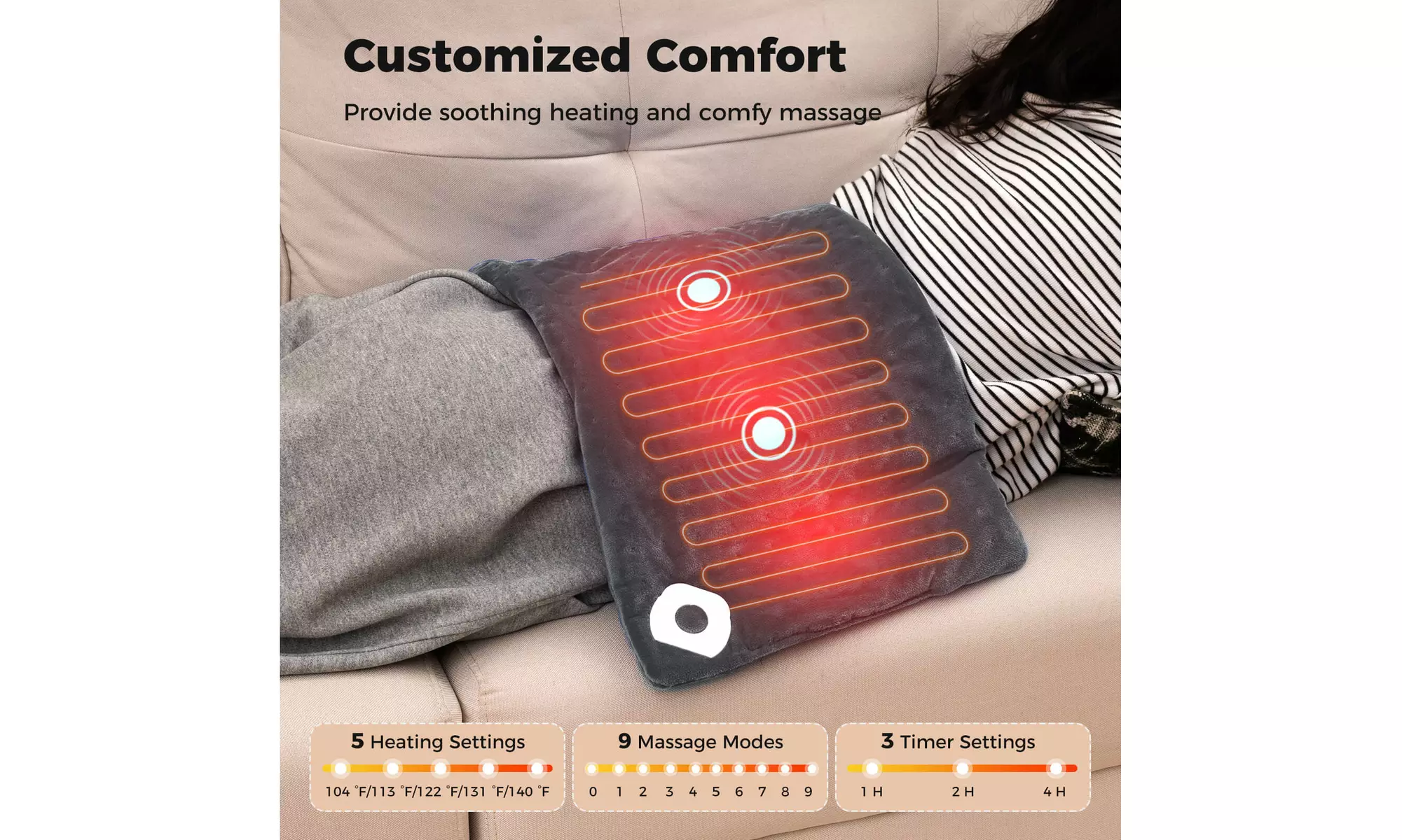 Costway Weighted Heating Pad: 2 Massagers, 5 Heat/Vibration Levels