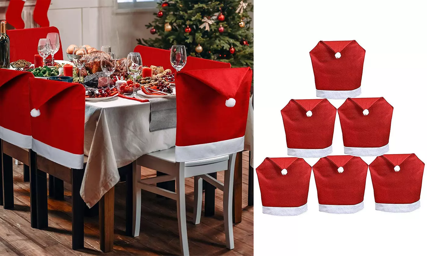 2 Pack Christmas Chair Covers Santa Hat Chair Back Caps Slipcovers Set - Primary Image