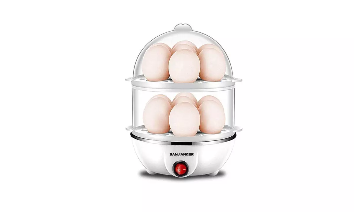 SANJIANKER Egg Cooker,350W Electric Egg Maker,White 14 Egg Capacity - Primary Image