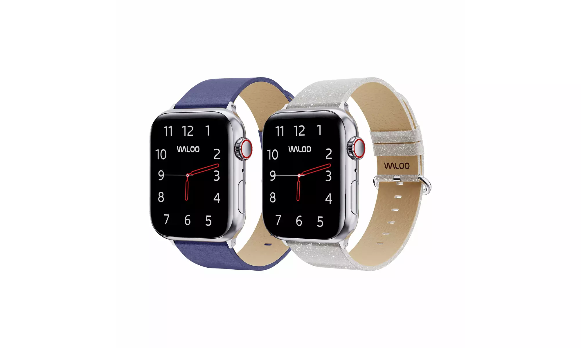 Waloo 2-Pack Leather Grain and Shiny Brilliance Apple Watch Bands
