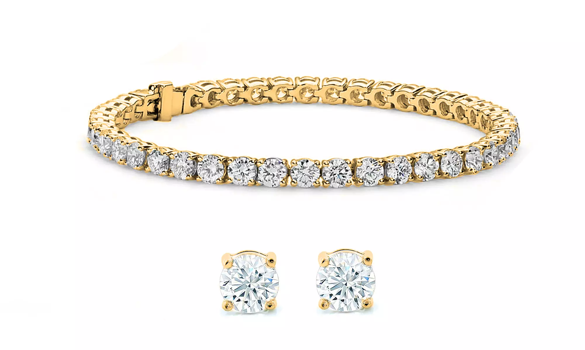 Stud Earrings and Tennis Bracelet Set Made with Cubic Zirconia Stones - Second Medium