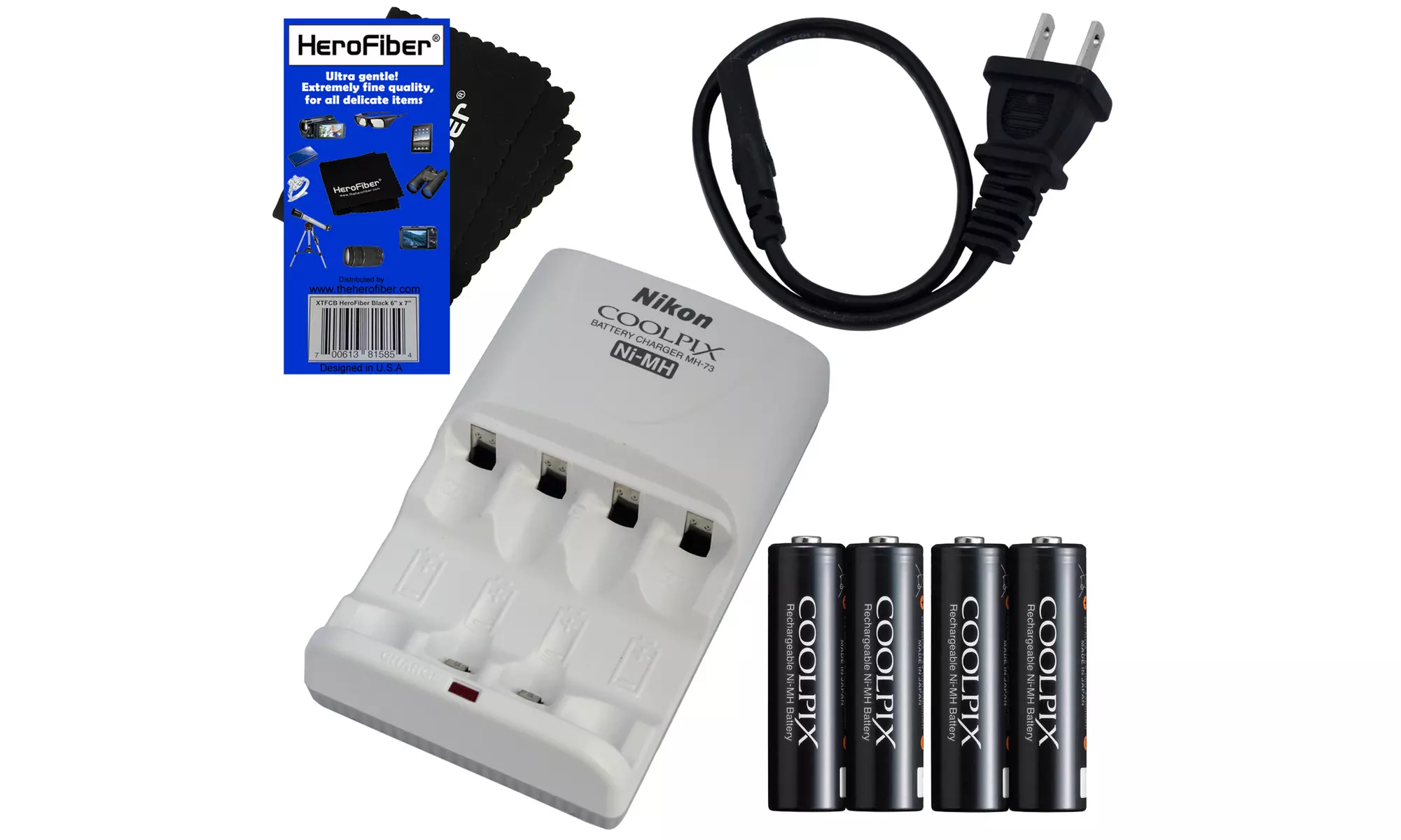 Nikon Coolpix MH-73 Battery Charger w/ 4 Nikon 2300mAh AA Batteries - Primary Image