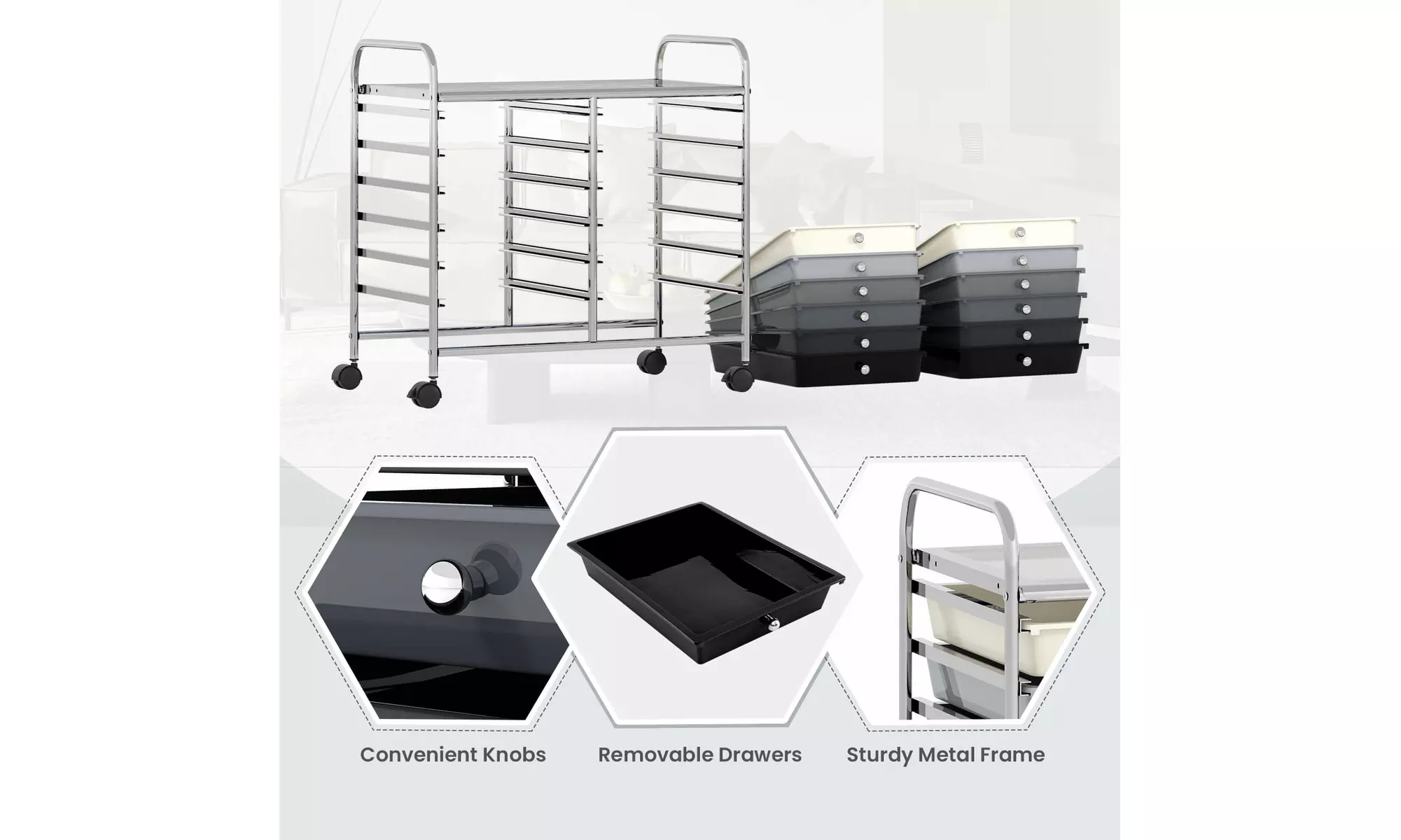 Costway 12 Drawers Rolling Cart Storage Scrapbook Paper Studio Organizer Bins