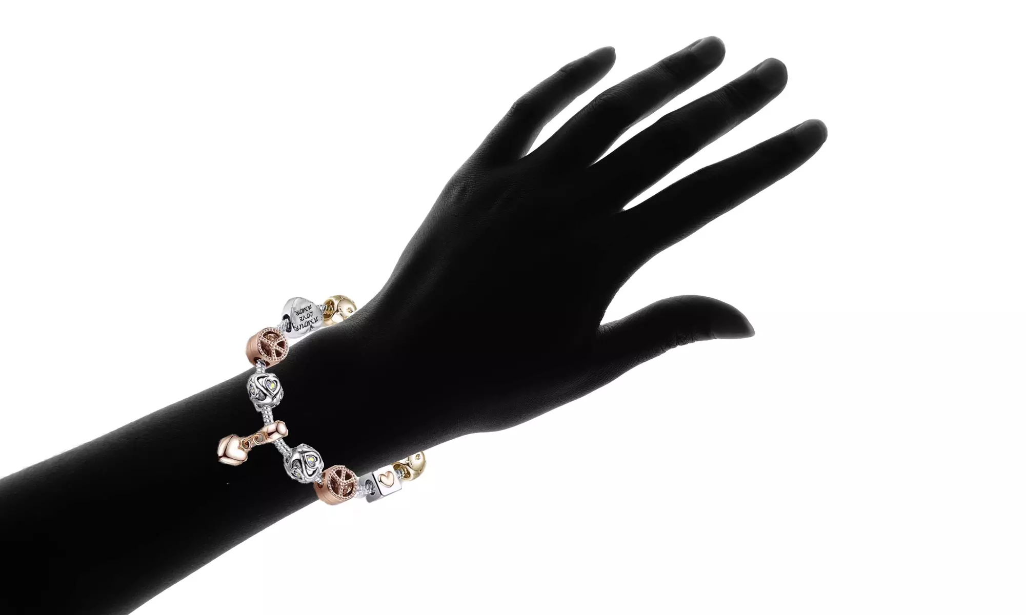 Women's Crystal Heart Charm Tri Color Bracelet Made With Crystals From Swarovski