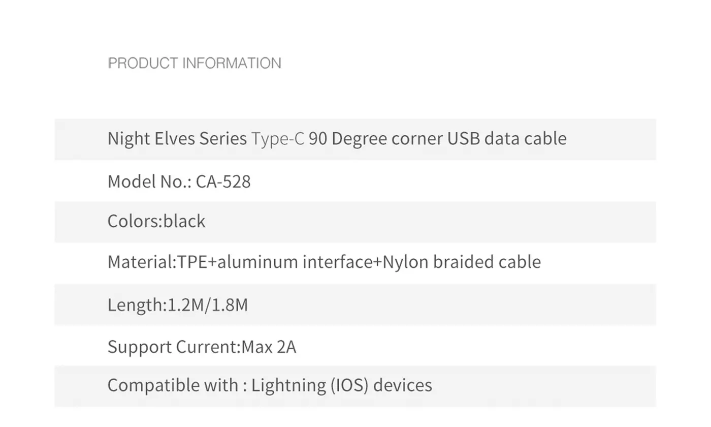Lightning USB Data Charger Cable light Type-C Cable for Samsung Huawei HTC Sony