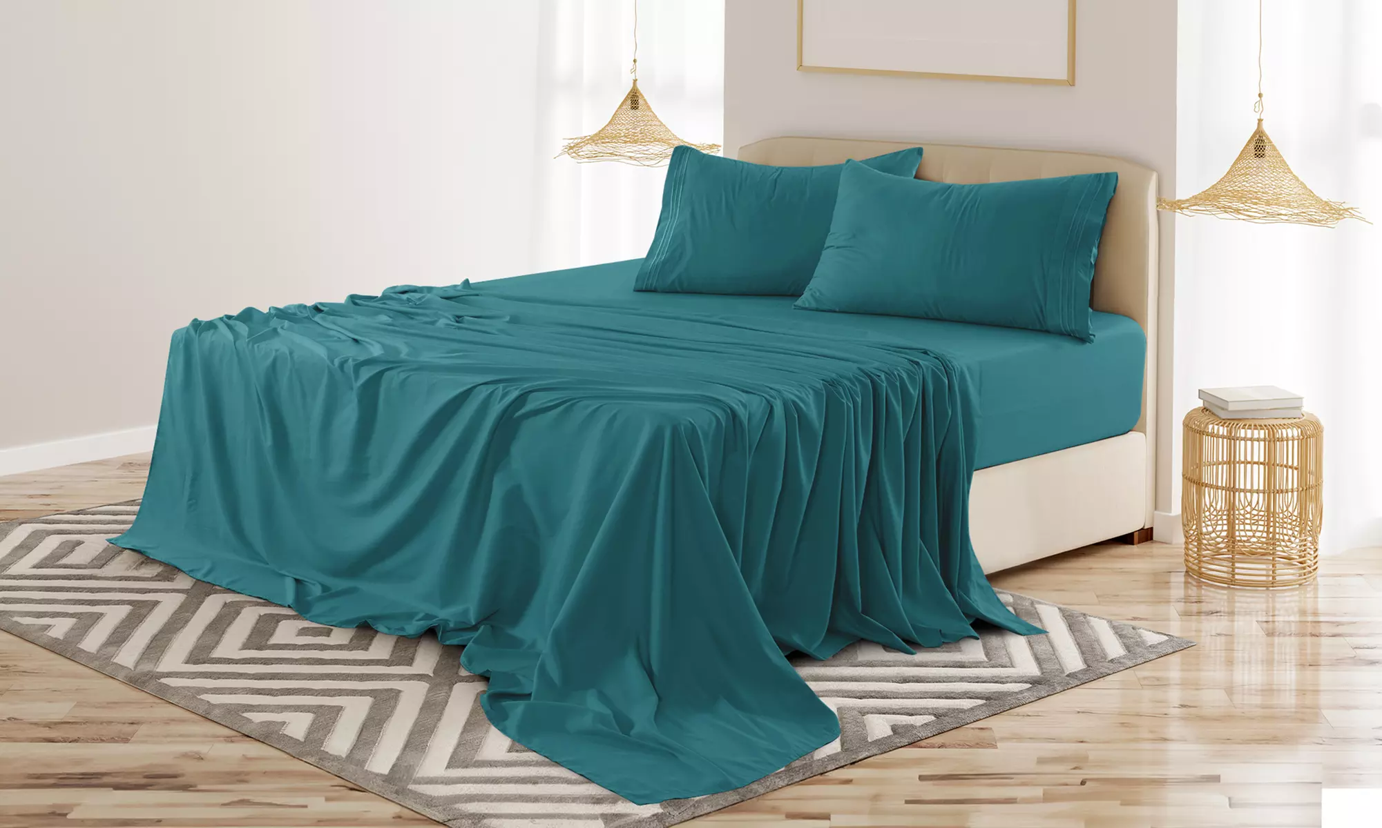 Lux Decor 4Pc Deep Pocket Sheet Set With Embroidered Pillowcases & Giftable Bag