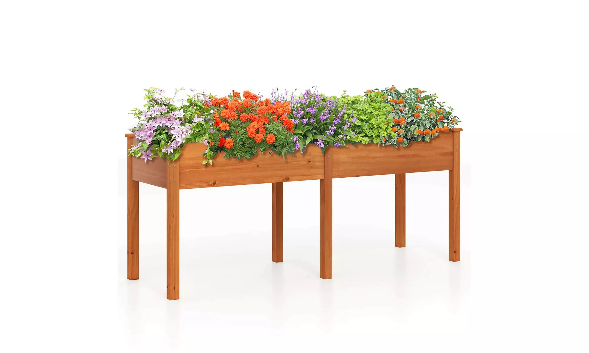 Costway Outdoor Raised Garden Bed with Legs Wood Planter Box with Divider Panel