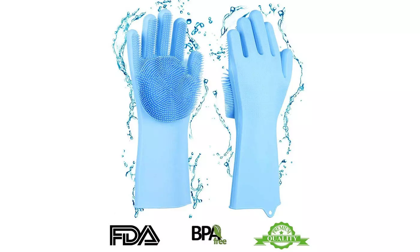 Magic Silicone Gloves, Reusable Dishwashing Gloves with Wash Scrubber, S124 - Primary Image