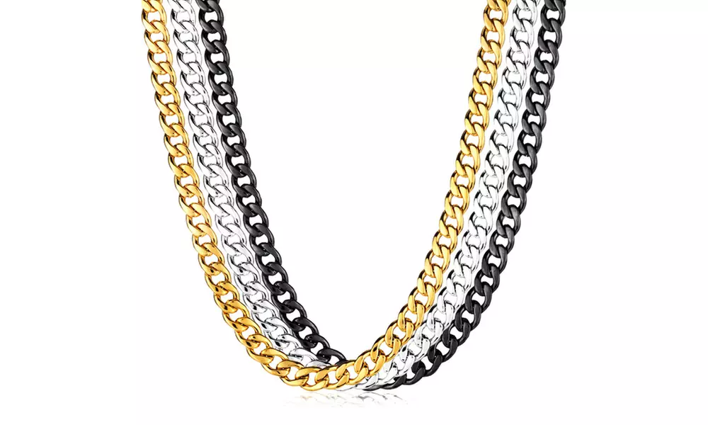 Men's Polished Stainless Steel 24 inch Curb Chain Necklace