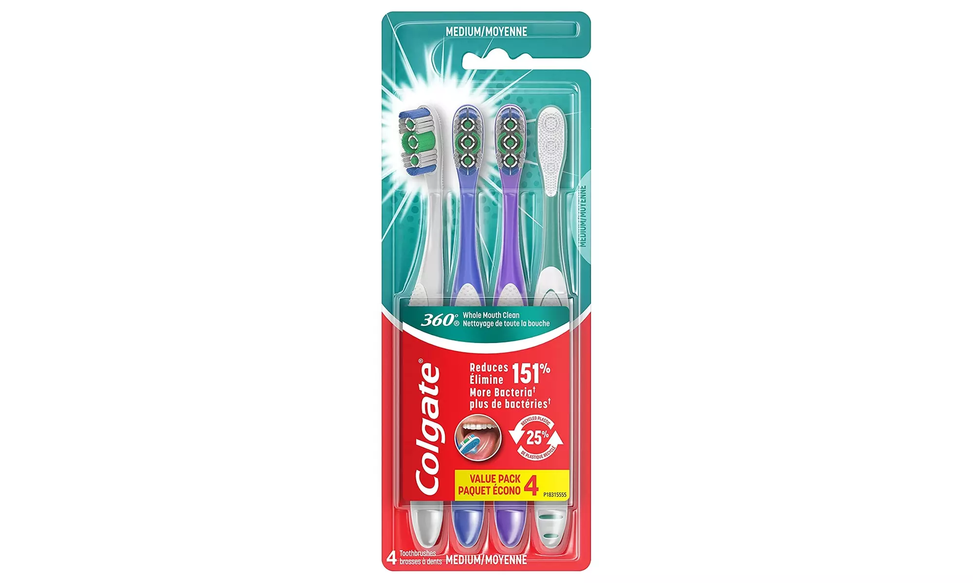 Colgate 360 Whole Mouth Clean , Medium Toothbrush for Adults, Packaging May Vary - Primary Image