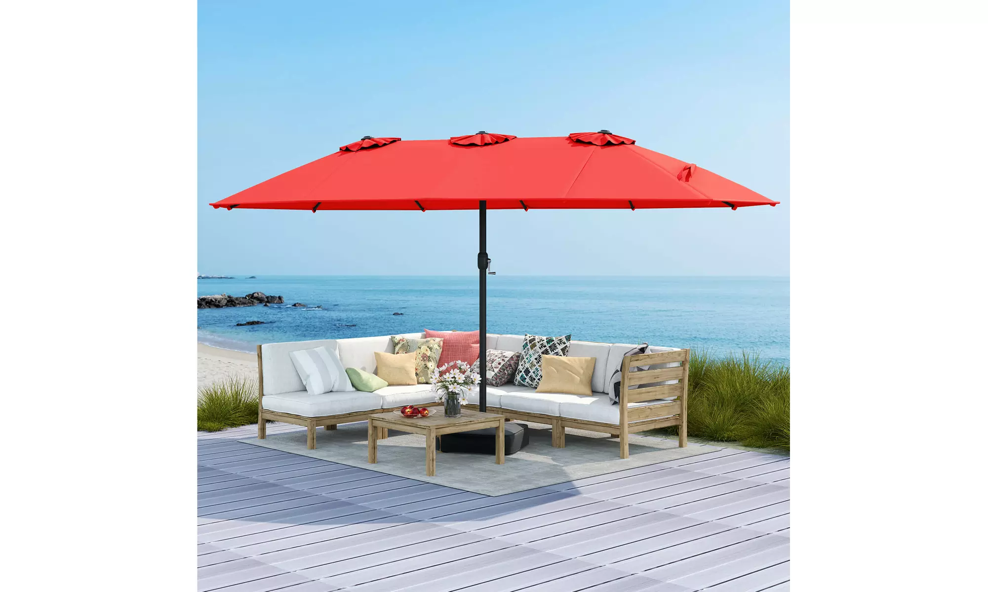15FT Double-Sided Twin Patio Umbrella Sun Shade Outdoor Crank Market